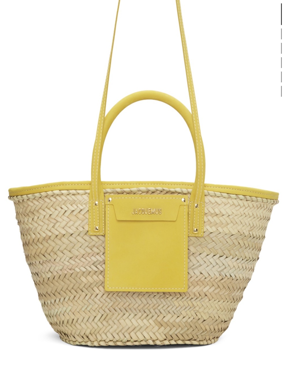 Jacquemus Yellow Straw Tote with Leather Trim